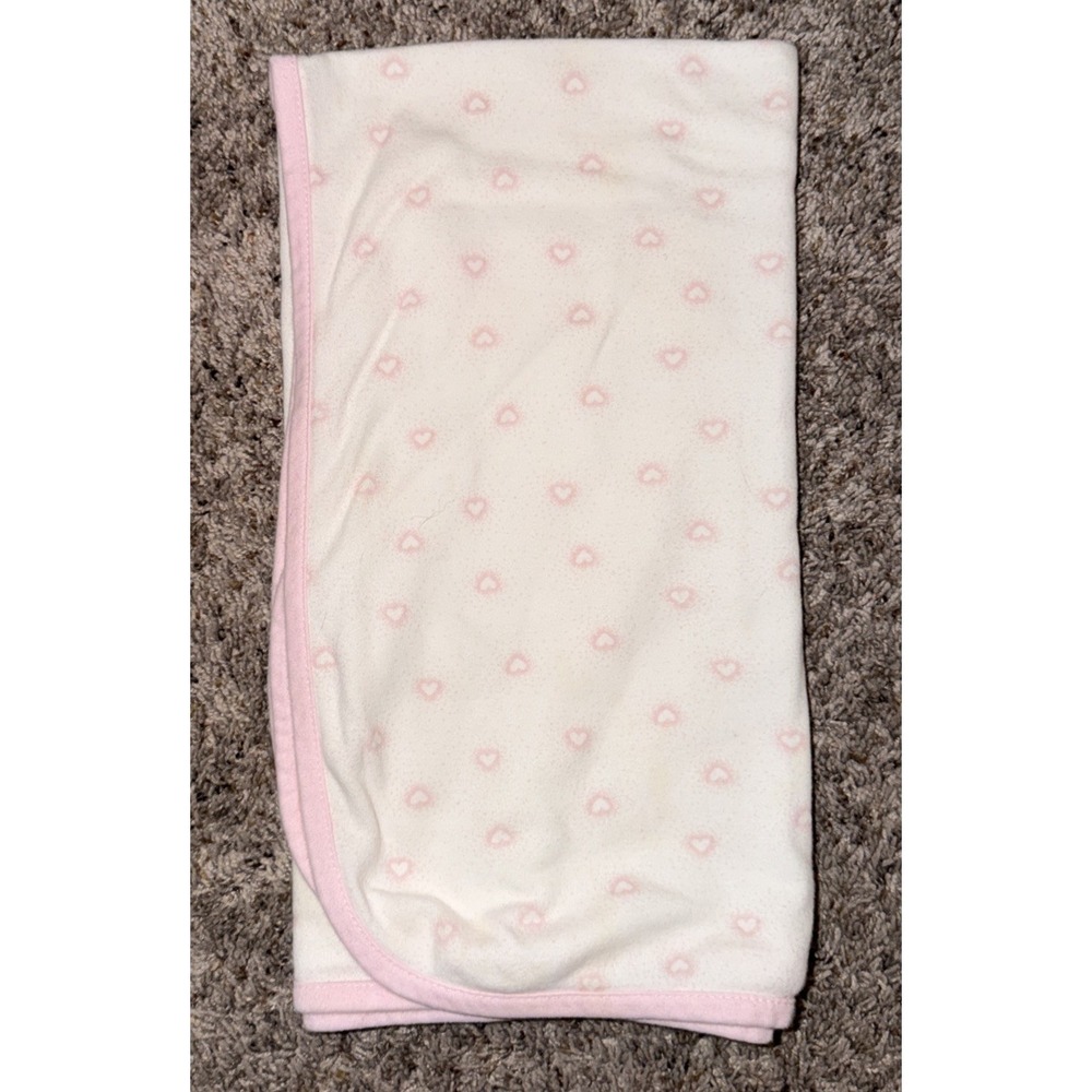 Precious Firsts By Carter's Pink White Hearts Baby Blanket Cotton Ribbon